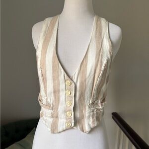 Urban Outfitters linen tan and cream striped vest 
Size M